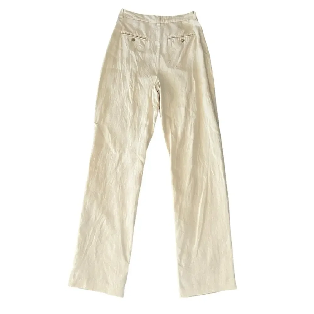 Anine Bing Women’s Jay High Waisted Yellow Pleated Linen Trouser Pants